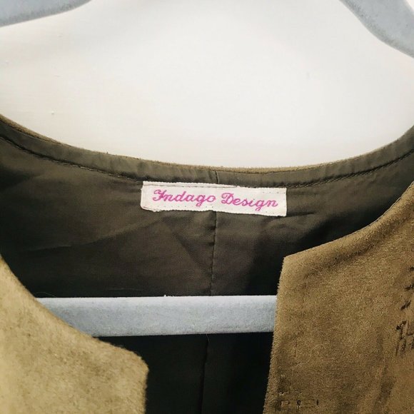 Indago Design Brown Embroidered Ultrasuede Duster Coat Jacket Vintage - Picture 2 of 6